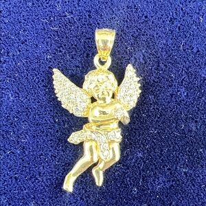 14K Yellow Gold Angel Cherub Pendant Necklace Charm